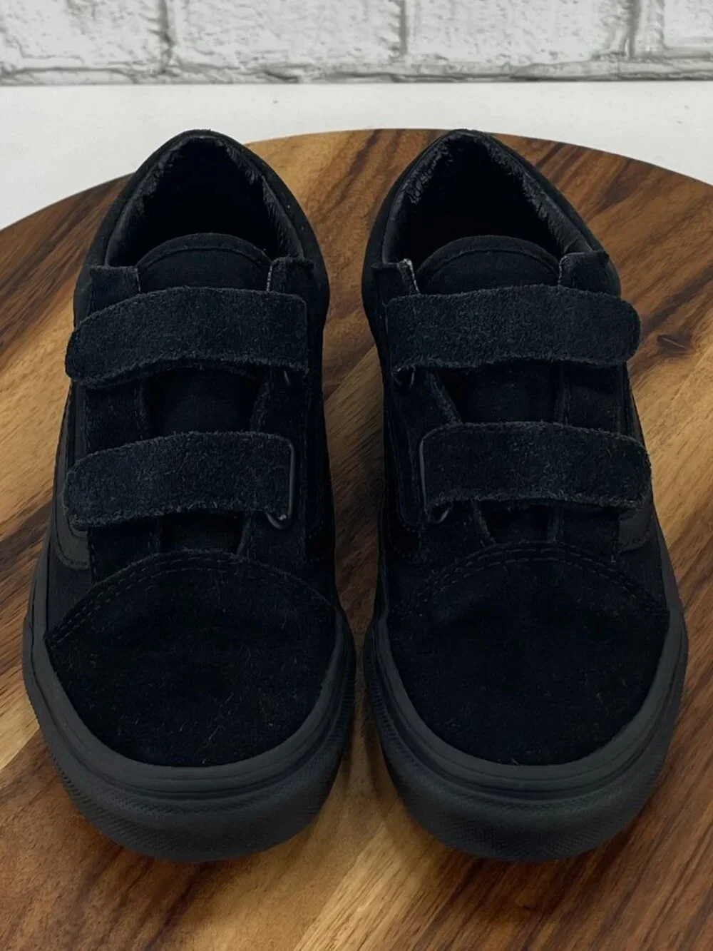Vans Little Kids Old Skool V Blackout Suede Canvas Hook & Loop Shoes Sz. 2